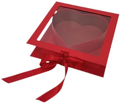 perfk Scatola di imballaggio riempibile a forma di cuore vuoto per, elegante, creativa, con parte superiore trasparente per regali di nozze di, Rosso
