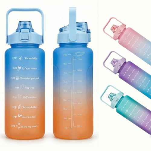Shop SoftAir Borraccia Motivazionale da 2L con Cannuccia e Scala Temporale, Borraccia Sportiva a Prova di Perdite in Polipropilene, 33x11 cm, 4 Colorazioni Disponibili (Azzurro e Arancione)