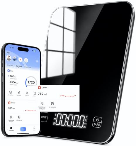 Intelligent digital köksvåg med LED-skärm, näringsräknare och gratis app, 10 kg (22 lb) kapacitet, 5 enheter, 1 g/0,05 oz precision – för bakning, matlagning, meal prep (smart matskala)