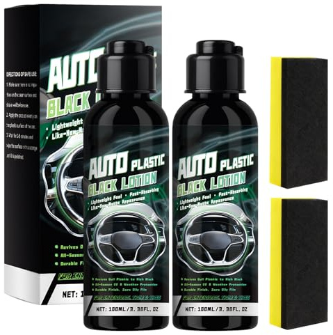 Uoxmiy 2 PCS Car Plastic Restorer Black, Car Trim Restorer with Sponges for Interior & Exterior, Prevents Aging & Cracks, Long-Lasting Shine (100ml)