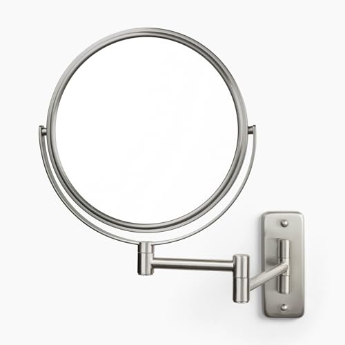 JERDON Wall-Mounted Magnifying Mirror - Two-Sided Makeup Mirror with 5X Magnification - 8-Inch Diameter - Nickel Finish - Model JP7506N