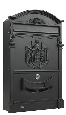 Amig Classic Style Mailbox for Outdoor Use | Post Locker for Walls, Walls or Fences | 40.5 x 25.5 x 8.5 cm | Aluminium | Includes Screws | Matte Black Colour