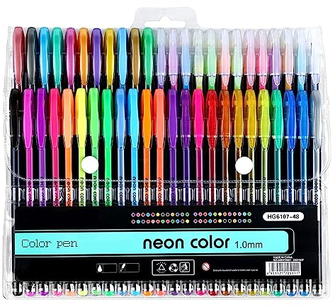 joyoldelf Penne Gel Glitterate Colorate - 48 Colori Penne Glitter, Set Cancelleria Scuola Bambina, 12 Glitter, 12 Metallico,12 Neon Glitterato,12 Pastello Per Bambini Adulti Colorare Libri Disegnare