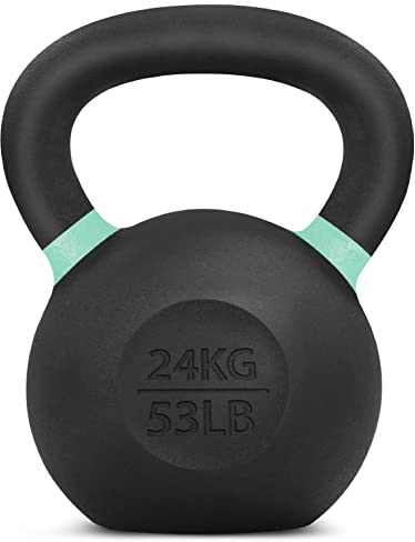Yes4All Kettlebell i gjutjärn, pulverlackerad, enkel, ljusgrön, 24 kg/53 lb, styrketräningskettlebells, viktset för helkroppsträning, hemmagym