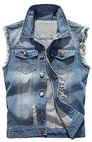 Merciy Hommes Denim Gilet Veste Décontractée Classique Manches Vestes