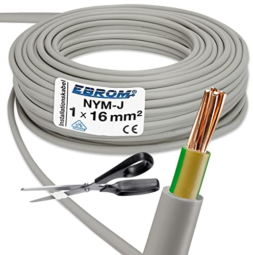 EBROM Mantelleitung Erdungskabel Erdungsleitung GRAU NYM-J 1x16 mm² - Meterware auf den Meter genau - Auswahl in 1 Meter Schritten - Ihre Auswahl: 16 mm2 - Länge: 20 Meter