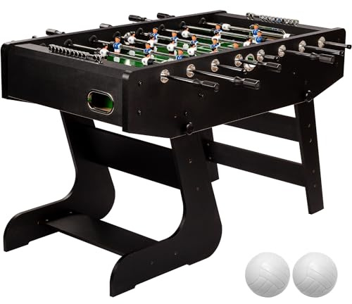 GAMES PLANET Kickertisch „Liverpool“, inkl. 2 Bälle, KLAPPBAR mit Hohlstangen, in 3 Dekoren: Schwarz/Weiß/Soccerprint, Gewicht: 60kg, Tischfussball Tischkicker Klappkicker Jugendkicker