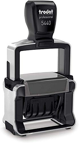 Timbro dat Professional 5440/L con inchiostro automatico, con 2 testi commerciali intercambiabili ricevuti – pagato, bicolore blu/rosso e dimensioni ca. 49 x 28 mm.