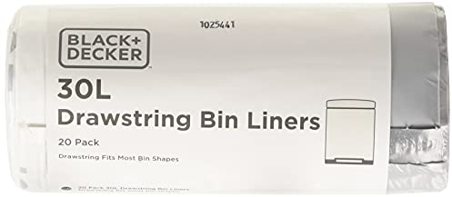 BLACK+DECKER BXBB00030E 30L Drawstring Bin Liners, 20 Pack, White