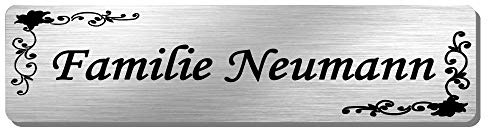 Edelstahl Klingelschild Briefkastenschild Namensschild mit individueller Laser-Gravur in vielen Schriftarten, Größe ca. 100 mm x 25 mm * Modell Neumann