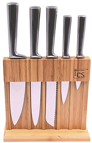 CARL SCHMIDT SOHN Schmidt Sohn Messerblock Soest 7-teilig mit Schneidbrett Edelstahl/Holz, Maße: 24,5cm x 31,5cm, 080242, Silber/Braun