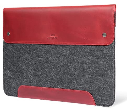 MegaGear MacBook Tasche aus echtem Leder & Fleece, Hülle für MacBook Pro 14 (M5, M4, M3, M2, M1) & MacBook Air 13.6, 13 (M5, M3, M2, M1) - Rot 13-14 Zoll, 2020-2026