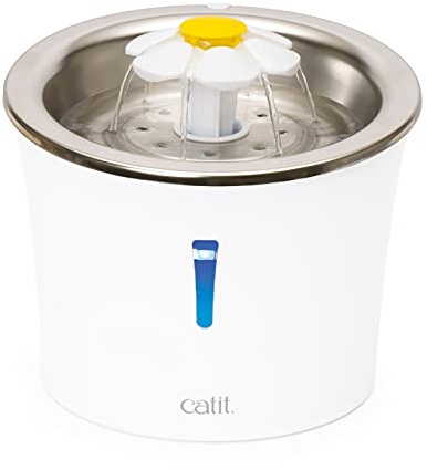 Catit Catit Bebedero Fuente Flor Acero Inox 3L Leds 760 g, Blanco