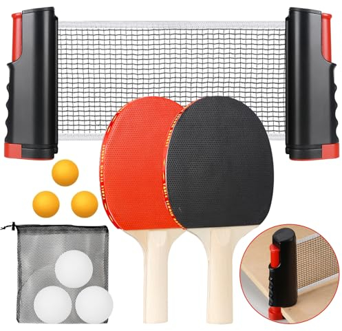 Set da Ping Pong Completo con 2 Racchette, 6 Palline, Rete Regolabile Portatile e Borsa Trasporto - Ideale per Interni/Esterni - Gioco Familiare e Professionale