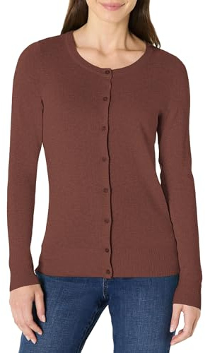 Amazon Essentials Gilet Col Rond Léger (Grandes Tailles Disponibles) Femme, Brun Châtaigne Foncé Chiné, M