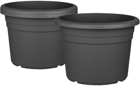 BigDean 3X Blumentopf Ø 25 cm Farbe Anthrazit Kunststoff Pflanztopf Containertopf Übertopf Pflanzkübel rund 25 x 18 cm