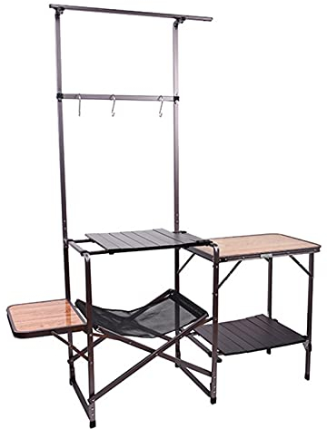 Outdoor Küche Camping Schränke Tragbarer Klappbarer Camping-Küchentisch Im Freien, Camping Strand BBQ Picknick Klappkochtisch Esstisch, Mit Haken Und Ablage