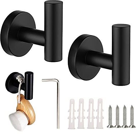 JPGhaha Gancho para Toalla Gancho de Acero Inoxidable 304 Negro Max 15kg Colgar Pared Gancho Redondo Accesorios de Cocina para Baño del Hogar 2 Piezas