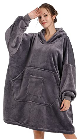 REDESS Felpa con cappuccio Blanket, coperta indossabile Sherpa oversize con maniche e tasca gigante, accogliente felpa con cappuccio per adulti bambini