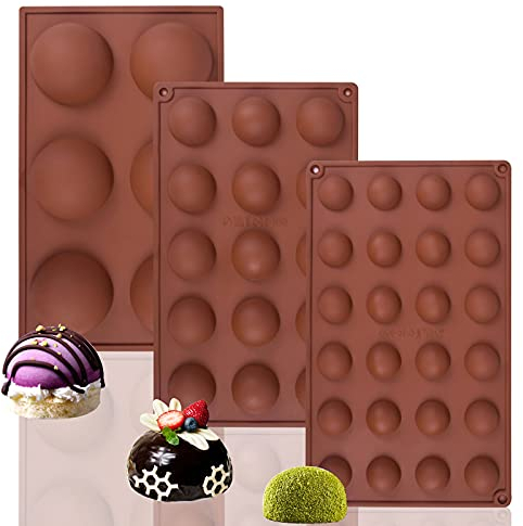 Stampo Semisferico, Stampo in Silicone Semi-sfera Set, Stampo Mezza Sfera, Stampi per Cioccolato Praline Torte, Gelatine, Mousse Cupola Tartufo (6 + 15 + 24 Fori, 3 Pezzi)