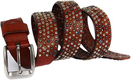 Bunt Nieten Echtleder Gürtel Versch Farben Und Größen Nietengürtel Jeansgürtel Mit Silberfarbener Dornschließe Für Oder Gothic-Outfits Damen Und Herren,Braun,125cm/waist:42~44
