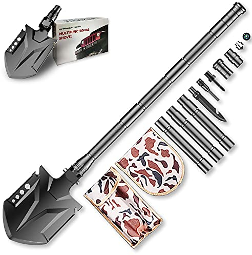 YANTOO Camping Multifunktional-Klappschaufe, verlängerter Schaufelgriff (83 cm lang), extragroßer Schaufelkopf, abnehmbare Schaufel für Outdoor, Angeln, Gartenarbeit, Autonotfall, mit Kompass.
