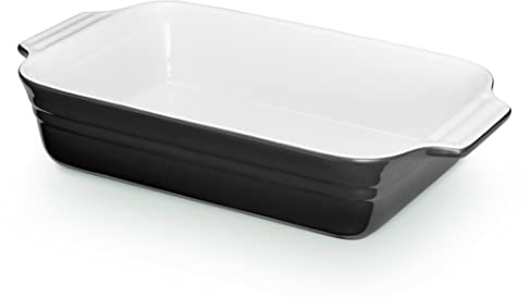KHG Auflaufform groß 40 cm, 3 L in schwarz für 4-6 Personen, Volumen | Ofenform Keramik Steingut rechteckig & kratzfest, Backform für Lasagne Tiramisu Aufläufe & mehr, vielseitig einsetzbar