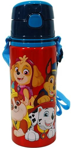 SRV Hub Paw Patrol Aluminium Water Bottle with Hanging Strap, 600ml Leak Proof Sports Water BPA Free Lightweight Leakproof KBT Disney Bottle Ideal for School Nursery Sports Picnic Kids | 21cm