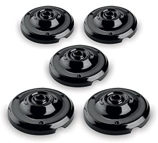 Amarcords - 5 Rosoni in porcellana per lampade a sospensione coprifili in ceramica retrò con viti di fissaggio colore NERO