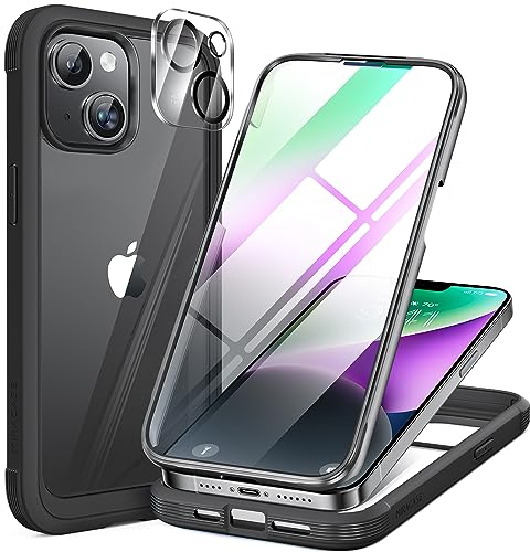 Miracase 360 Grad Hülle für iPhone 13/ iPhone 14 (6.1 Zoll), Ganzkörper Schutzhülle mit eingebauter Glas Displayschutzfolie, Stoßfeste Fullbody Handyhülle, Schwarz