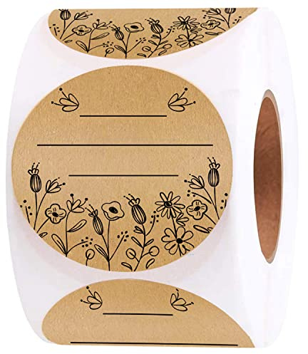 Diggoour 2 Inch Kraft Paper Labels, 500 Labels Canning Jar Stickers with Farmhouse Flower Design for Canning, Organizing, Gift, Price Tags, Pantry, Jam Bottle, Bakery, Food Container