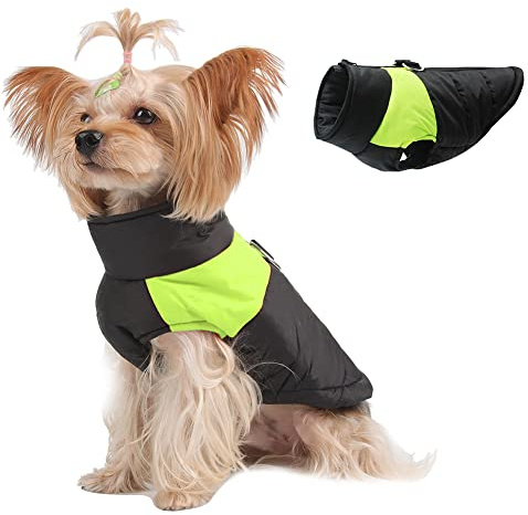 Novetec Warme Hundemantel Winter, Hundejacke wasserdichte Hund Wintermantel für Kleine Mittel Große Hunde Katze Winterweste Winddichte Haustierkleidung mit Geschirrloch (S, Grün)