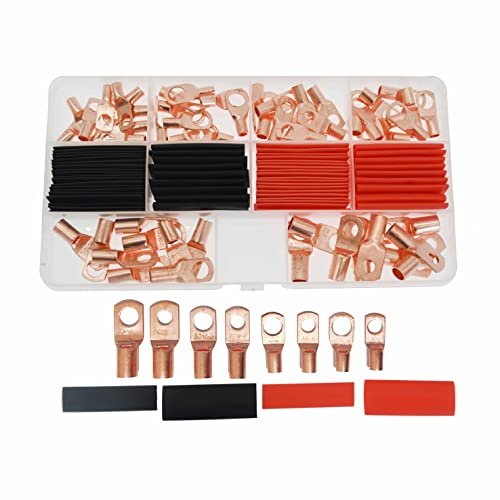 Surriba Ringkabelschuhe Set, Kabelschuhe 16mm2 Kabelschuh 10mm2 Rohrkabelschuh und Schrumpfschlauch 3:1 Kupfer 120 Stück 10 8 6 4 AWG