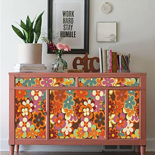 Tapete Orange Blume Lila Vliestapete Klebefolie Möbel Leicht Abzuziehen Selbstklebende Tapete Schlafzimmer Küchenrückwand Tapete Selbstklebend for Living Room 40x100cm