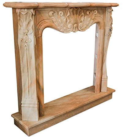Cadre pour cheminée classique en marbre rose Portugal avec décor Louis XVI Italian Marble Classic Fireplace Frame L.150 cm