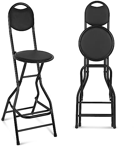 Sintuff 1 Pcs Seat Height 26 Inch Folding Bar Stool with Backrest Leather Padded Collapsible Stools for Adults Portable Black Bar Height Folding Chairs for Outdoor Indoor Kitchen Shop Cafe