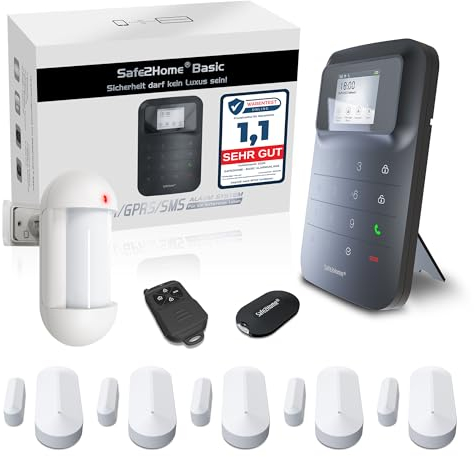Safe2Home Basic Funk Alarmanlage in Schwarz - WLAN & SMS Komplettsystem 2,4 & 5 GHz für Haus und Wohnung mit App Steuerung Anruf und SMS Alarmierung