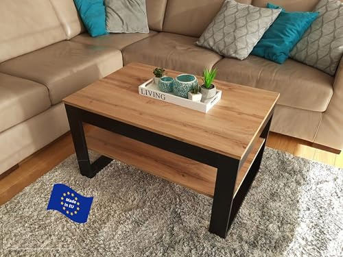 designimpex Design Couchtisch DA-222 Eiche Wotan/Schwarz matt 90x60x50 cm eckig Couch Table Ablage Living Room Table Moderne Tische Wohnzimmertisch Beistelltisch Sofa Tisch Wohnzimmer