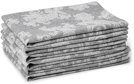 Encasa XO Esstisch Servietten Set von 6 I Größe 45x45 cm I Blumen Grey Jacquard -Stil Druck Auf Hausgemischte Baumwolle I Schnelle Farben, Maschinenwaschbar
