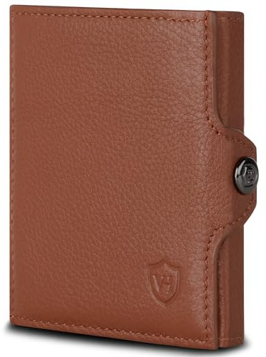 VON HEESEN Slim Wallet mit Münzfach & RFID-Schutz - Mini Geldbörse Herren & Damen - Kartenetui Kreditkartenetui - Portmonee Geldbeutel Portemonnaie klein Cognac-Braun