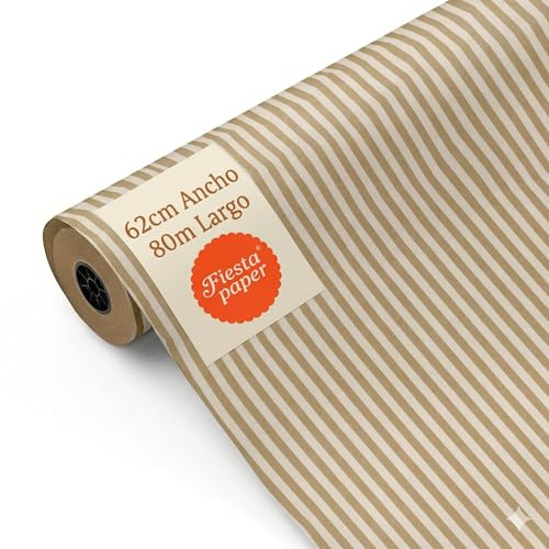 FP Fiesta Paper Geschenkpapierrolle, 62 cm x 100 m, weiße Streifen, ideal für: Babyparty, Geburtstag, Hochzeit, Dekoration