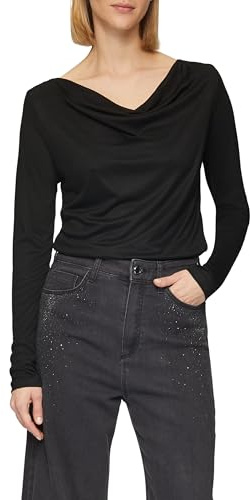 s.Oliver Schwarz LABEL Langarmshirt mit Wasserfall-Ausschnitt