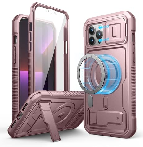 Dexnor Magnetic Bumper Case for iPhone 12 Pro Max, MagSafe Comapitble, Heavy-duty Shockproof Full-body Rugged Protective Cover with Kickstand & Camera Cover & Screen Protector - Pink