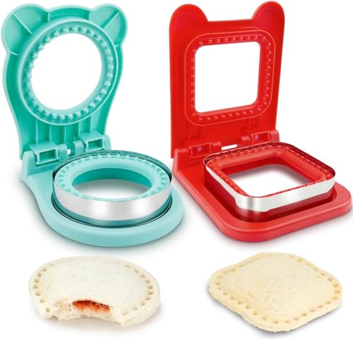 SDwfxd 2 Stück Brot Ausstechformen, PP Edelstahl Sandwich Ausstecher und Versiegelung, Keksausstecher für Brot, Sandwich, Kekse, Obst (Rot, Blau)