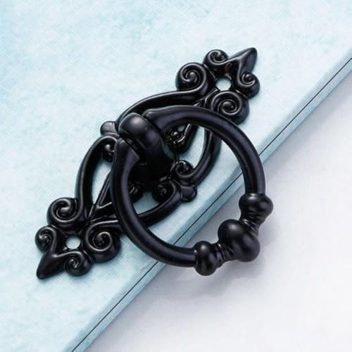 Schranktürgriffe, antike Legierungsgriffe, Retro-Schubladen-Zugring, Schrankgriff, hängender Ring, Möbelbeschläge, Schwarz, 1