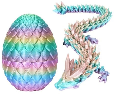3D Printed Dragon in Egg,8.5CM Mini Dragon Egg,Flexible Joints Home Decor Executive Desk Toys,Home Office Decor Executive Desk Toys for Autism/ADHD (Rainbow)