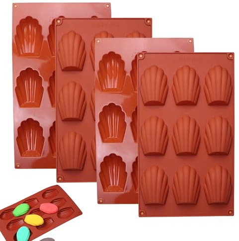 HXSYKJDM 4 bandejas para hornear Madeleines, moldes de silicona de 9 cavidades, molde de silicona para hornear magdalenas, moldes antiadherentes con forma de conchas para hornear