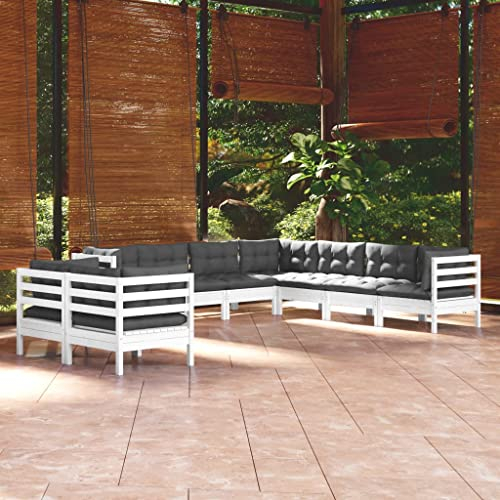 KATERYY 9-TLG. Garten-Lounge-Set mit Kissen Weiß Massivholz Kiefer,Gartenlounge aus massivem Kiefernholz Vielseitiges Loungeset für Entspannung im Freien