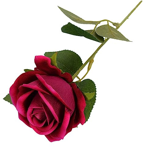 Anevous 5 Stück Künstliche Blumen Rosen, 51 cm Samt Rose Brautstrauß, Gefälschte Rose Blumen, Realistische Seidenblumen Kunstrosen für DIY Hochzeit Home Party Garten Centerpiece Dekoration,Rosenrot