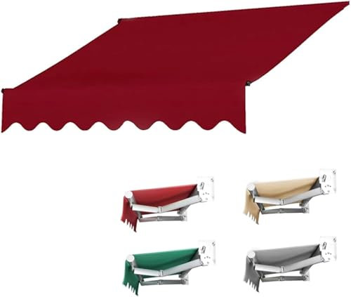 Markisenstoff für den Außenbereich, wasserdicht, einziehbar, für Sonnenschutz, manuell einziehbare Markise, Rot (5,5 x 2 m)